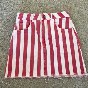 Striped denim mini skirt